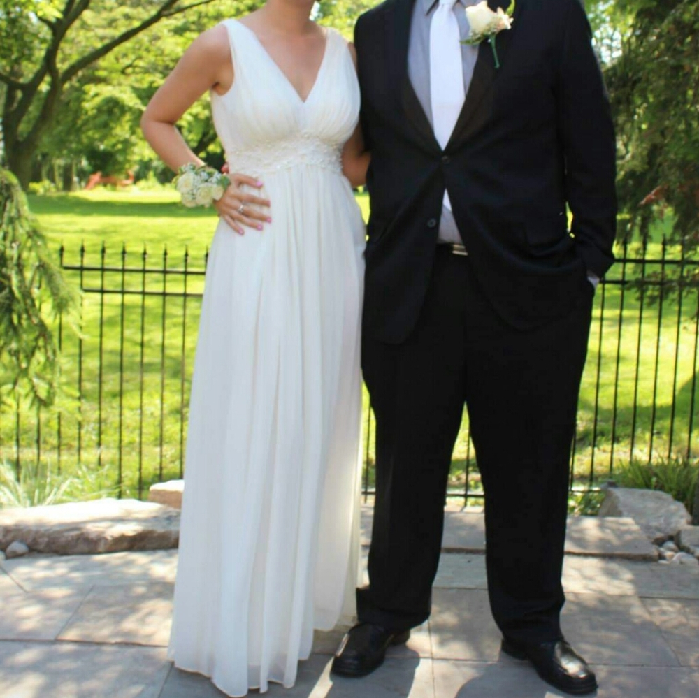 ⚡️SALE⚡️White Chiffon Beaded Plunging Prom Dress